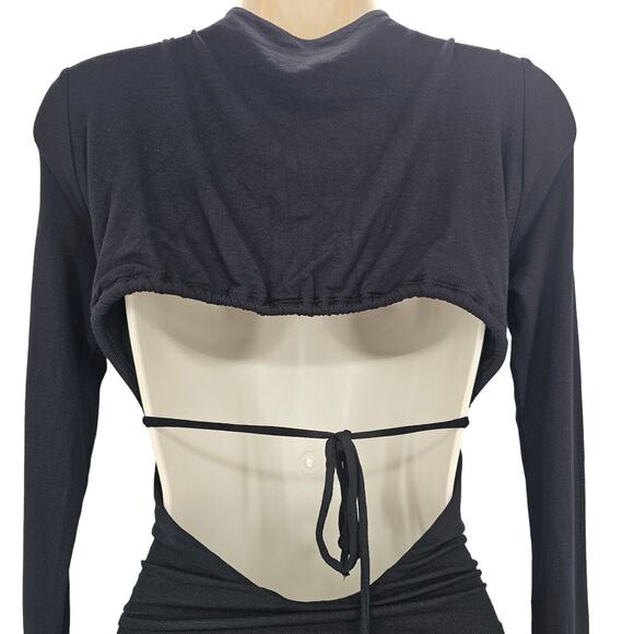 Naked Wardrobe Womans size S Back to The Ruched Mini Dress Black High Neck NWOT - Picture 4 of 8